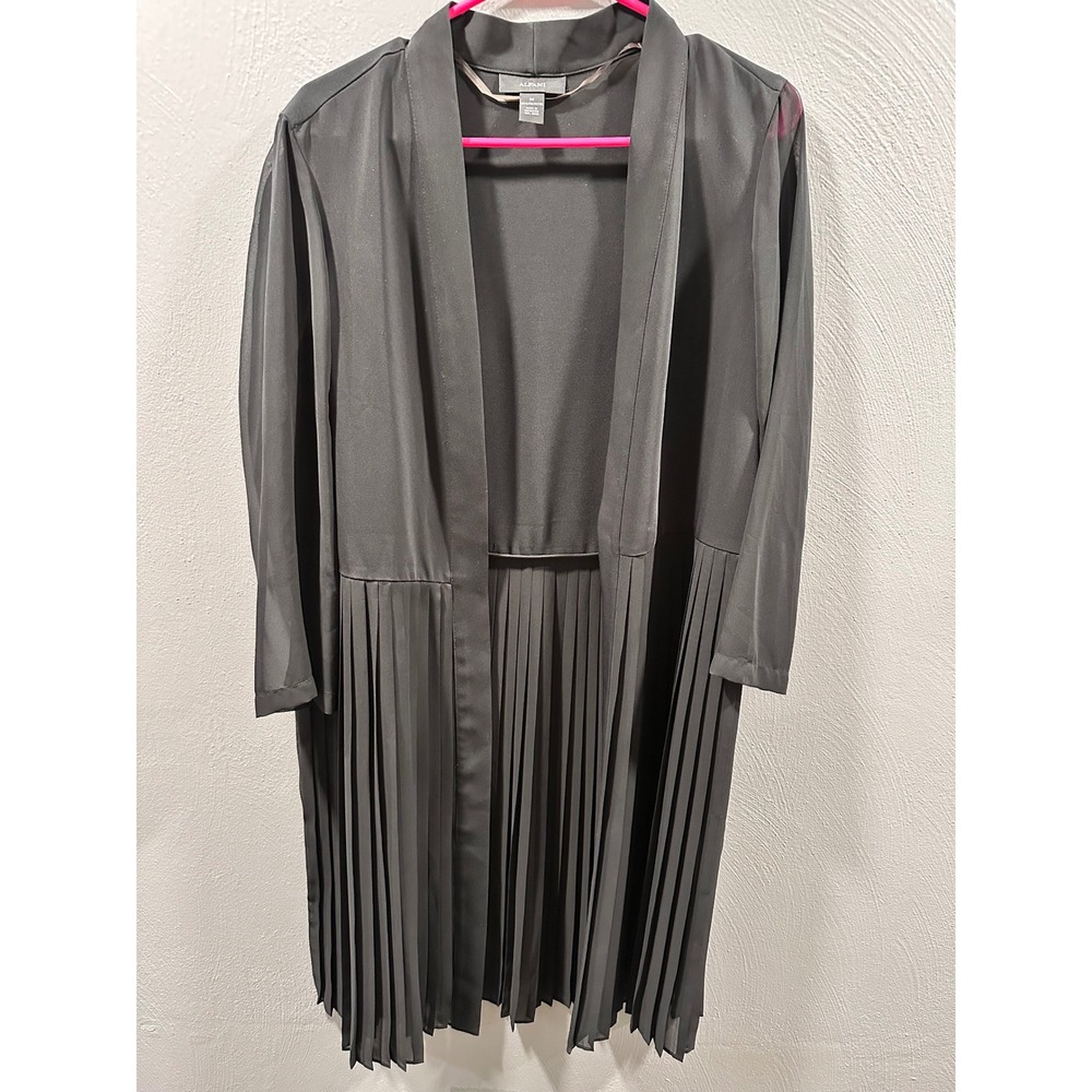 Alfani Womens Black Pleated Hem Open Front Cardigan Sheer Sleeve Jacket Medium